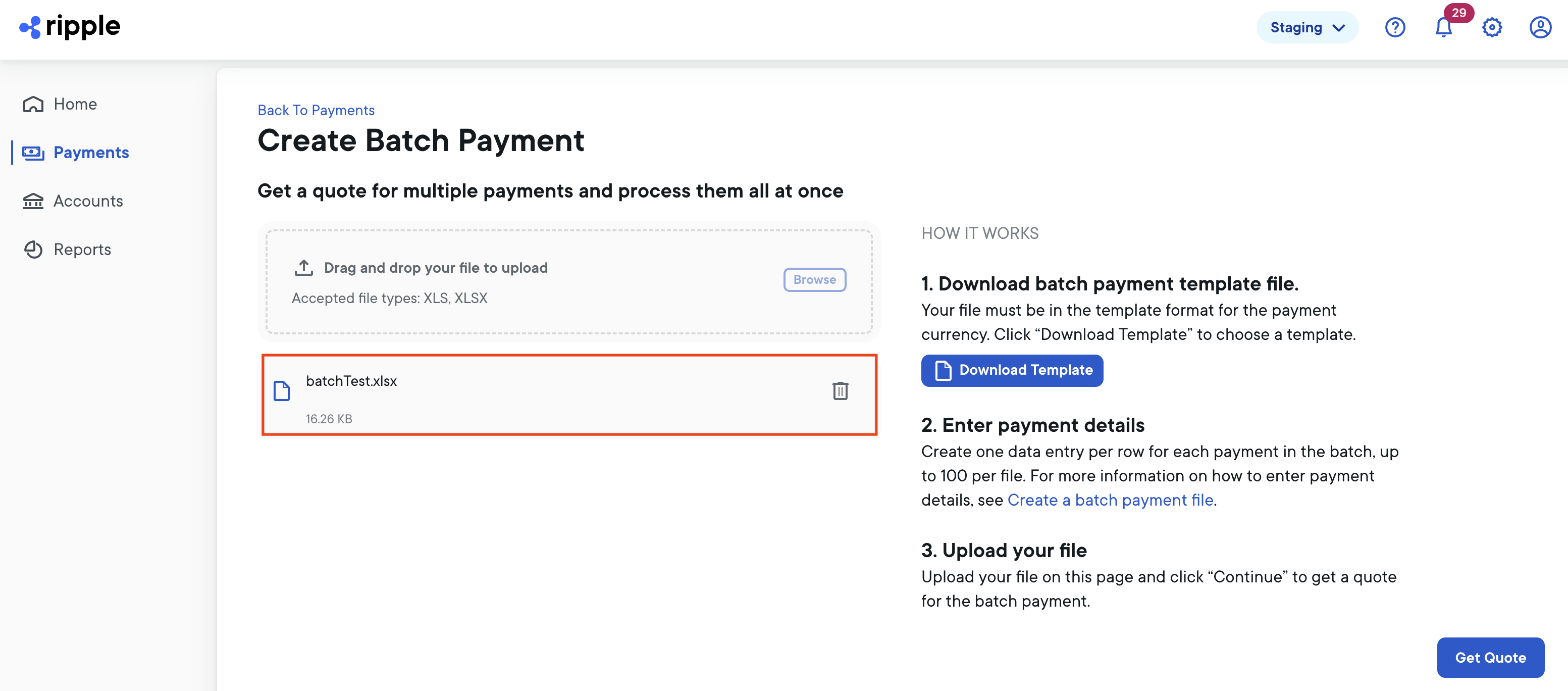 Batch payment file